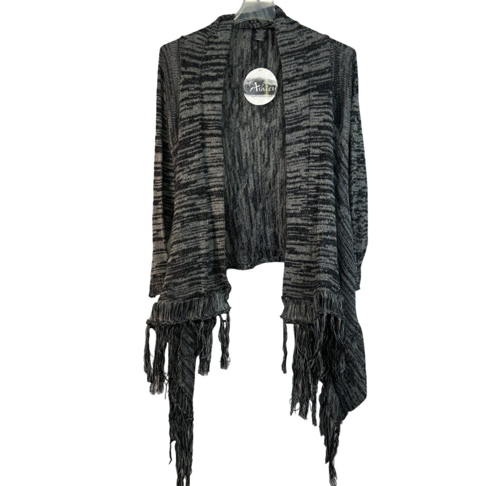 Ashley By 26 International Women's Knit Fringe Cardigan Sweater  Size M Black &
